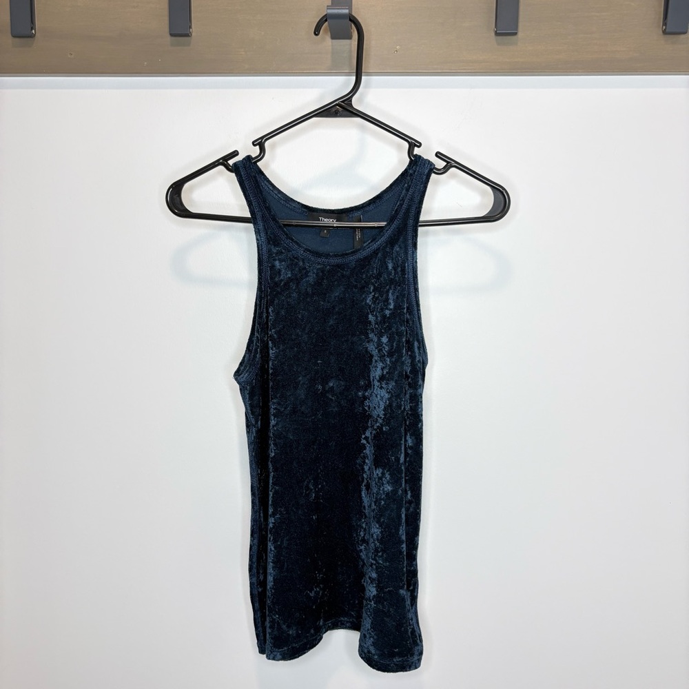 Theory Velvet Tank Top - Size Small - Sleeveless Luxe Stretch Blue Top